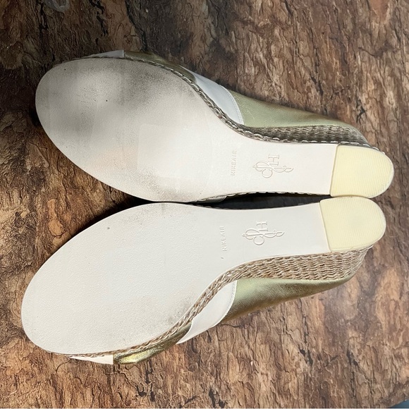 Cole Haan Women Sz 8B Nike Air Ava Open Toe Wedge Pumps Heel Sandals White Gold - Picture 8 of 11